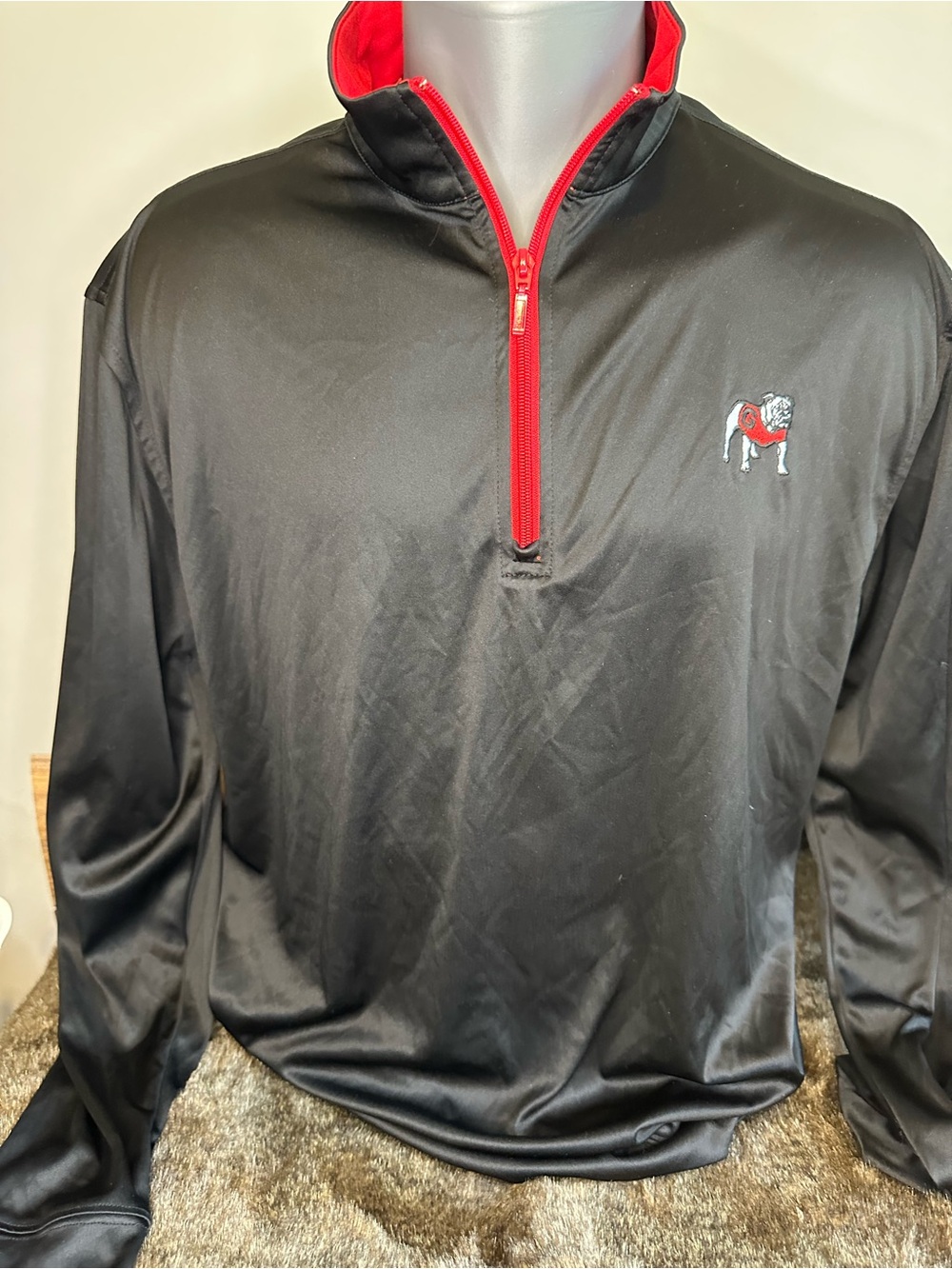 Men's Georgia Black Quarter-Zip Pullover with Red Trim